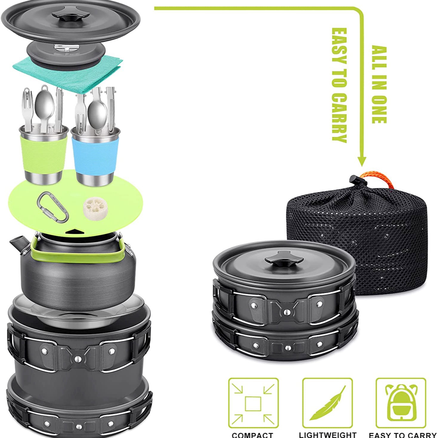Camping Cooking Set With Kettle - Conjunto de Cozinha para Camping ao