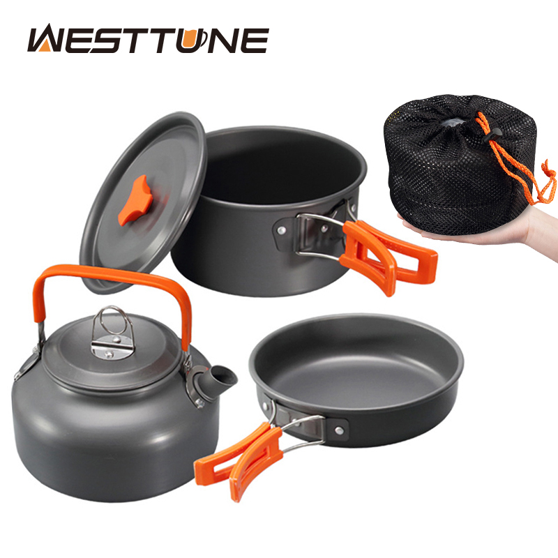 Camping Cooking Set With Kettle - Westtune kit de panelas de acampamento