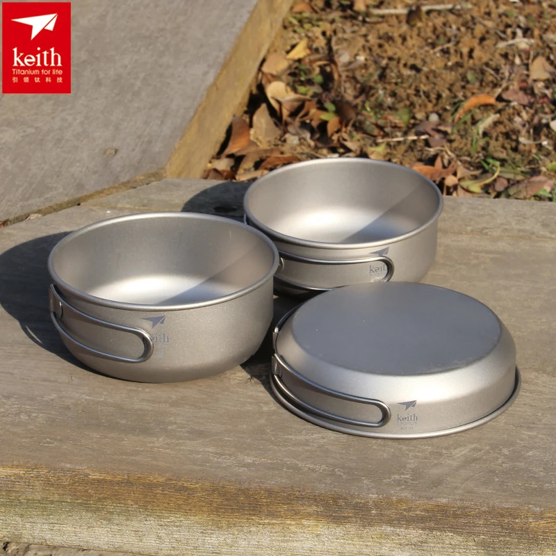 Camping Outdoor Cooking Set - Keith-Titanium Cookware Set com alça dobrável,