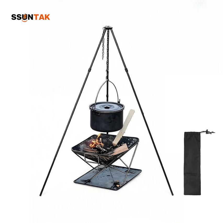 Camping Cooking Pot Tripod - Suporte de Panela Portátil e Desmontável