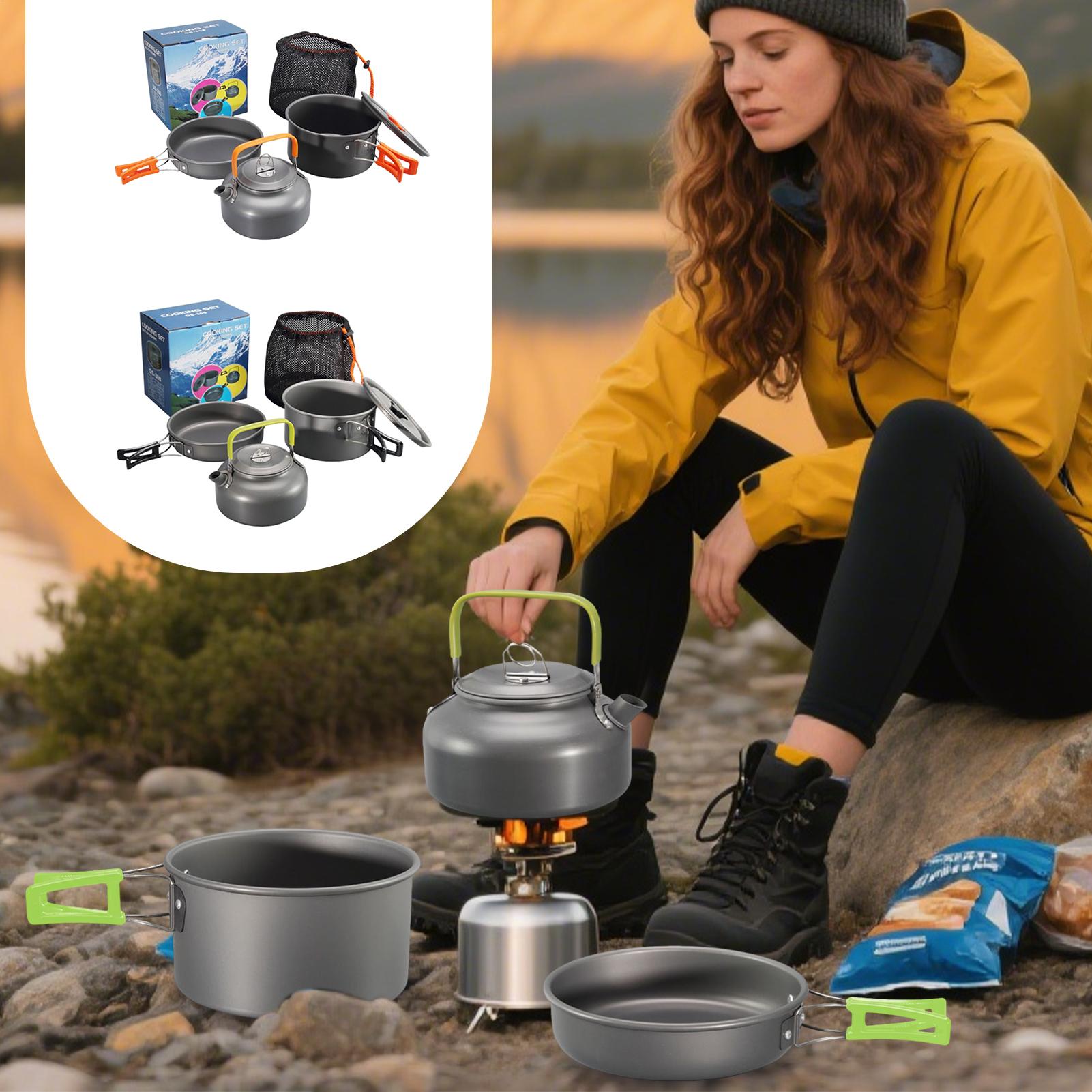 Camping Cooking Set With Kettle - Panelas de acampamento conjunto pote cozinha
