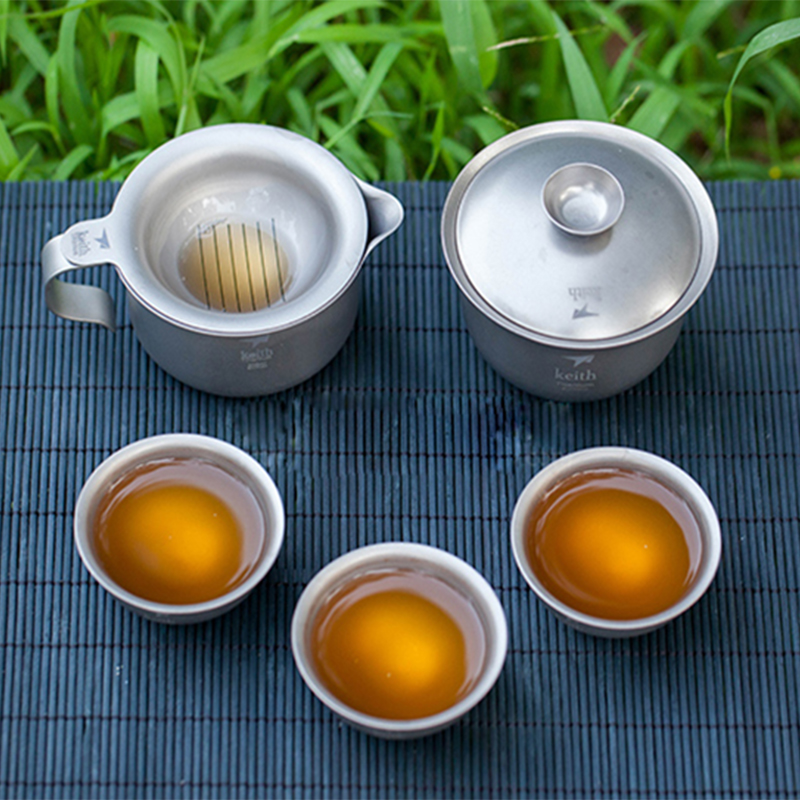 Camping Cooking Set With Kettle - Keith Titanium Kung Fu Tea Set,
