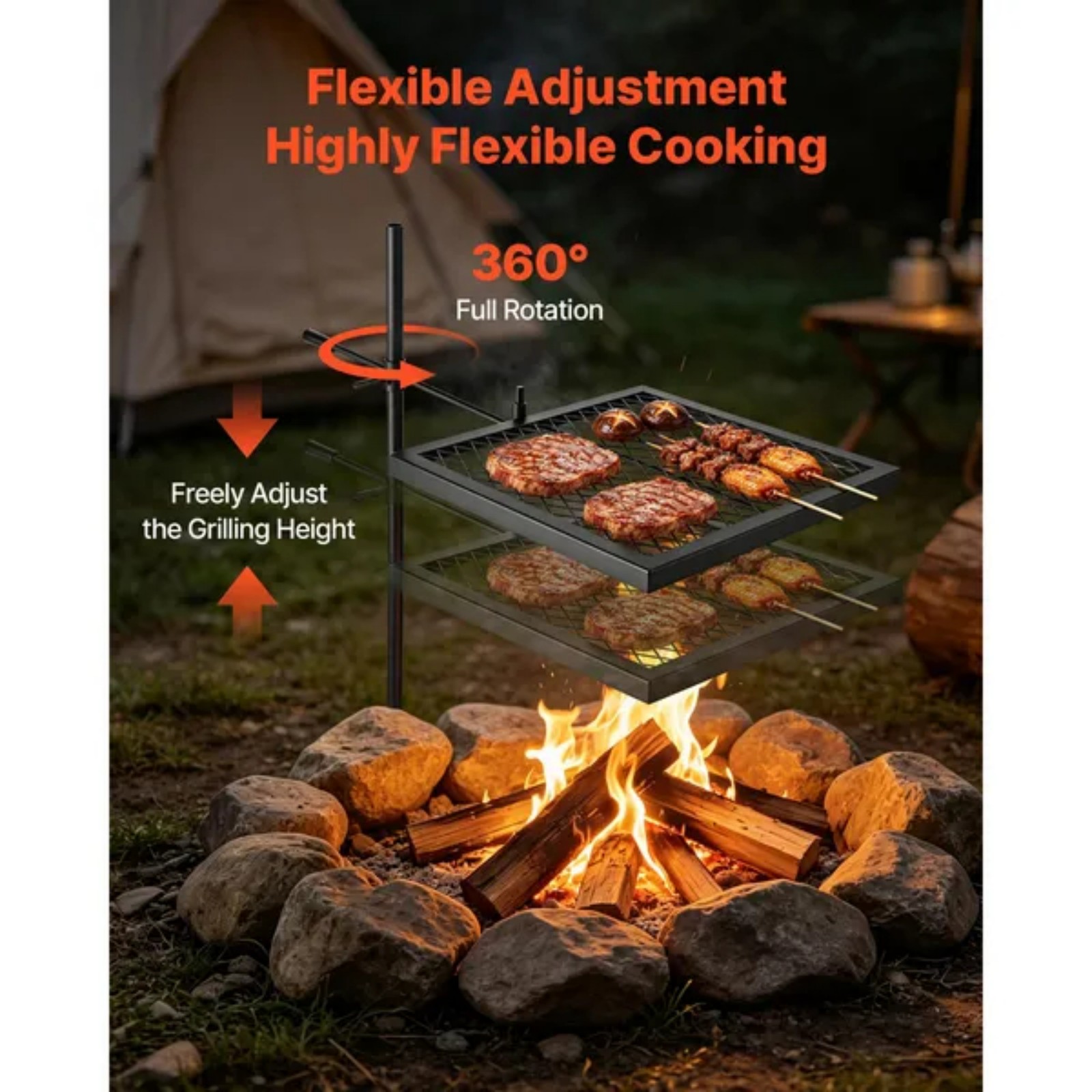 Grelha Giratória Reforçada par - Camping Cooking Over Fire avaliação e preço