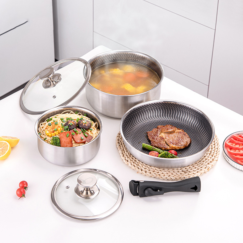 Conjunto de panelas de aço ino - Camping Cooking Set Detachable Handle avaliação e preço