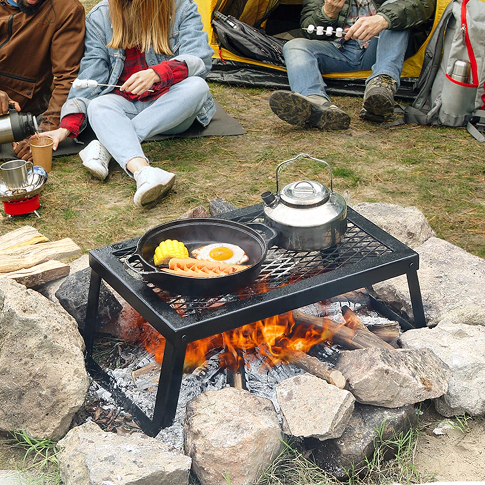 Grelha Dobrável/Giratória para - Camping Cooking Over Fire avaliação e preço